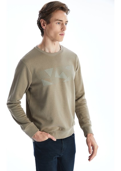 Yeni Sezon Bisiklet Yaka Baskılı Erkek Kalın Sweatshirt