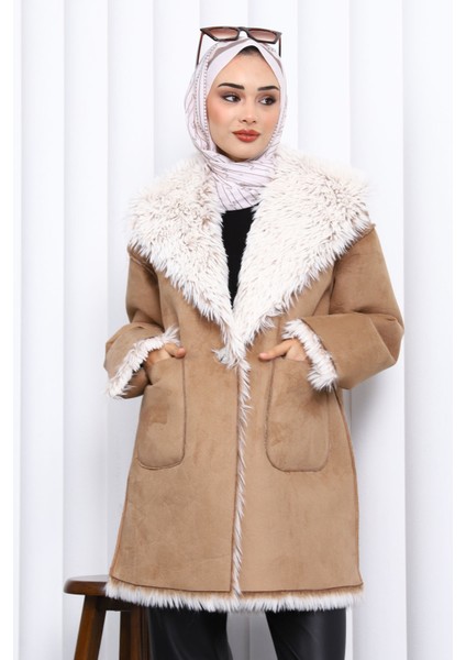 Vizon Kruvaze Yaka İçi Kürklü Süet Mont
