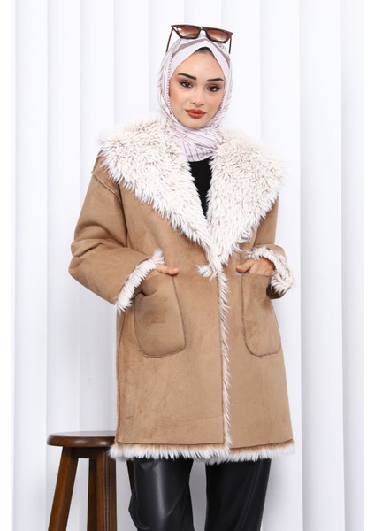 Vizon Kruvaze Yaka İçi Kürklü Süet Mont modelleri