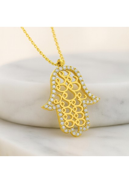 14 Ayar Altın Vav Desenli Fatma Ana Eli Kolye fiyatları