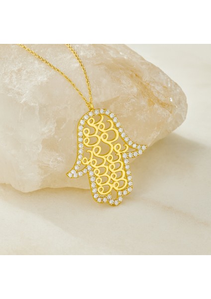 14 Ayar Altın Vav Desenli Fatma Ana Eli Kolye fırsatları