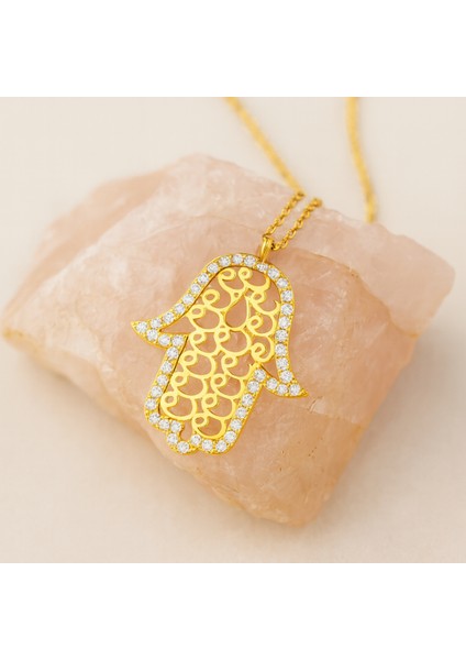 14 Ayar Altın Vav Desenli Fatma Ana Eli Kolye indirimleri