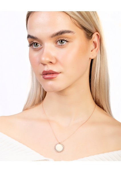 Zirkon Taşlı Güneş Tasarım Rose Renk Isme Özel Yazılı 925 Ayar Gümüş Kadın Kolye modelleri