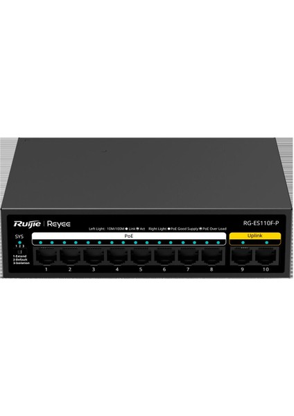 Ruıjıe Reyee RG-ES110F-P 8 Port 10/100 8 Port Poe 2 Port Fast Ethernet Uplınk 110W Yonetılemez Desktop Swıtch