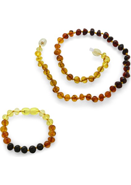 Gökkuşağı Renkli Doğal Damla Kehribar Taşlı Bebek Diş Kolye Bileklik Seti fiyatları