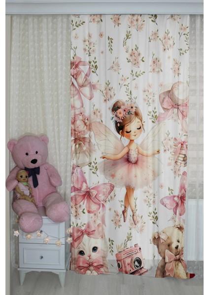 Pembe Balerin Peri Kedili Çift Kanatlı Çocuk Odası Perdesi fiyatları