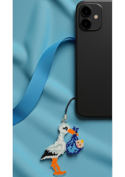 Miyuki Boncuk El Yapımı Bebek Taşıyan Leylek Telefon Çarmı - Charm