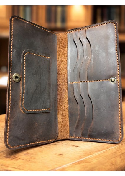 Samira El Yapımı Çıtçıtlı Hakiki Gerçek Deri Kadın Erkek Cüzdan Taba Rengi modelleri