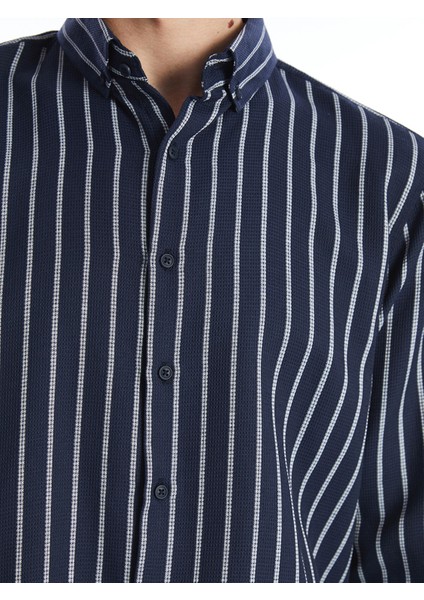 Yeni Sezon Slim Fit Uzun Kollu Çizgili Armürlü Erkek Gömlek modelleri