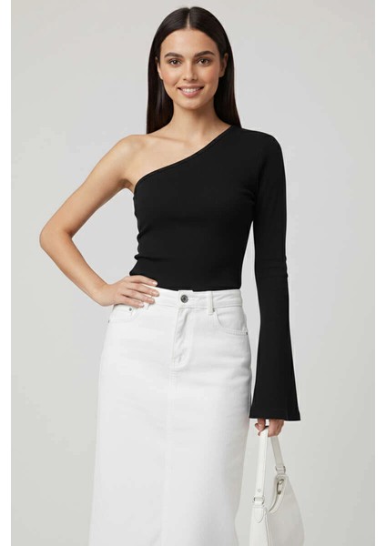 Lvsqvr Tek Omuzlu Basic Bluz Siyah T4275 (Beden: Xl)