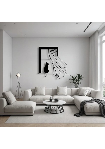 Kedi Figürlü Pencere Metal Tablo – 3D Gölgeli Modern Duvar Dekoru, Ev ve Ofis Hediyesi fiyatları