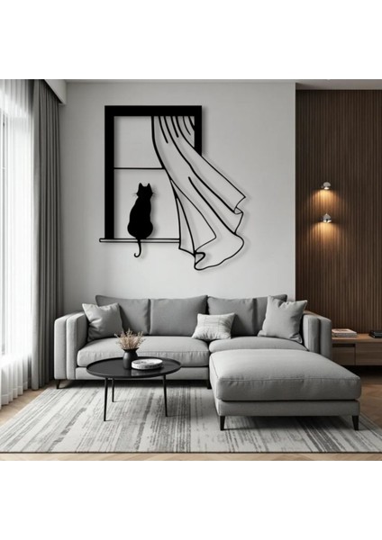 Kedi Figürlü Pencere Metal Tablo – 3D Gölgeli Modern Duvar Dekoru, Ev ve Ofis Hediyesi fırsatları