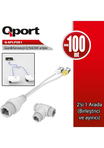 Qport Q-Splpoe1 2ın1 Ag Konnektoru + 3 Yollu Poe Splıtter