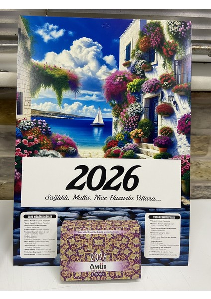 Ömür Takvim Deniz Manzaralı 2.bölge 2026 Kartonlu Yapraklı Duvar Takvimi