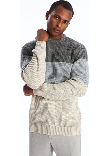 Yeni Sezon Bisiklet Yaka Uzun Kollu Renk Bloklu Erkek Triko Kazak