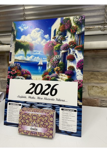 Ömür Takvim Deniz Manzaralı 2.bölge 2026 Kartonlu Yapraklı Duvar Takvimi modelleri