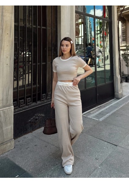 Bosel Crop Pantolon Biyeli Takım Bej