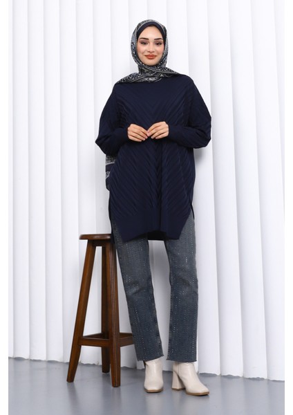 Lacivert Bisiklet Yaka Soğuk İplik Triko Tunik fiyatları