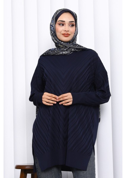 Lacivert Bisiklet Yaka Soğuk İplik Triko Tunik modelleri