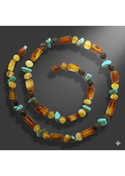 Doğal Form Çok Renkli Firuze Doğaltaş Süslemeli Hakiki Damla Kehribar Kadın Kolye fırsatları