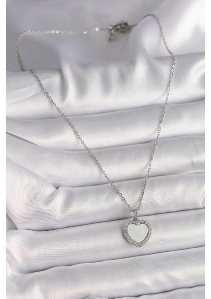 316L Çelik Gümüş Renk Zincir Zirkon Taşlı Beyaz Mineli Kalp Model Kadın Kolye - TJ-BKO9781 fiyatları
