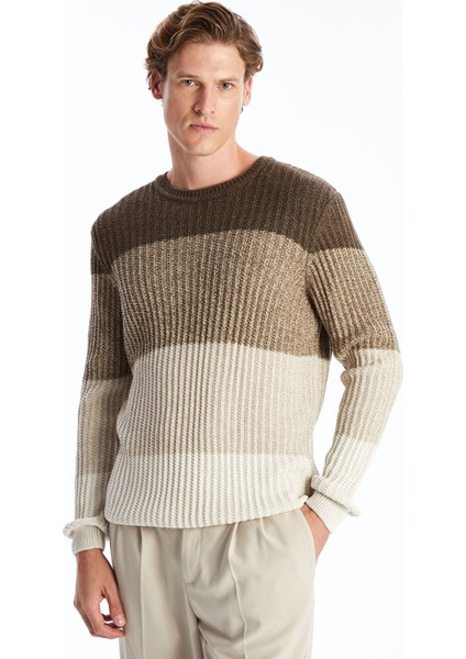 Yeni Sezon Bisiklet Yaka Uzun Kollu Renk Bloklu Erkek Triko Kazak