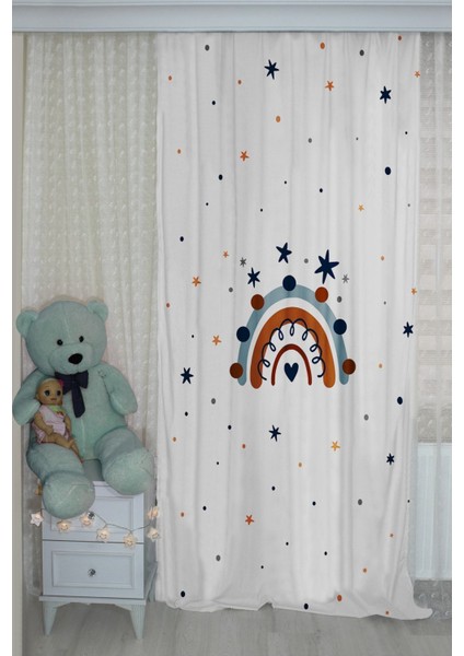 Gökkuşağı Çift Kanatlı Çocuk Odası Fon Perde