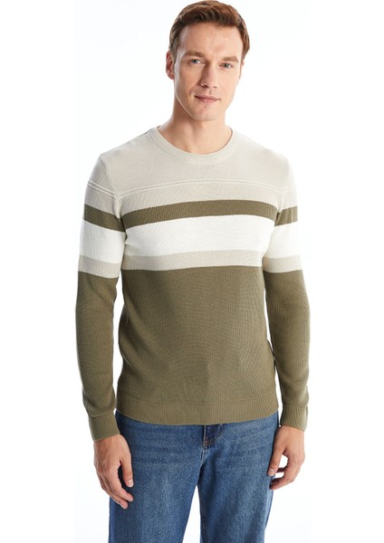 Yeni Sezon Bisiklet Yaka Uzun Kollu Renk Bloklu Erkek Triko Kazak