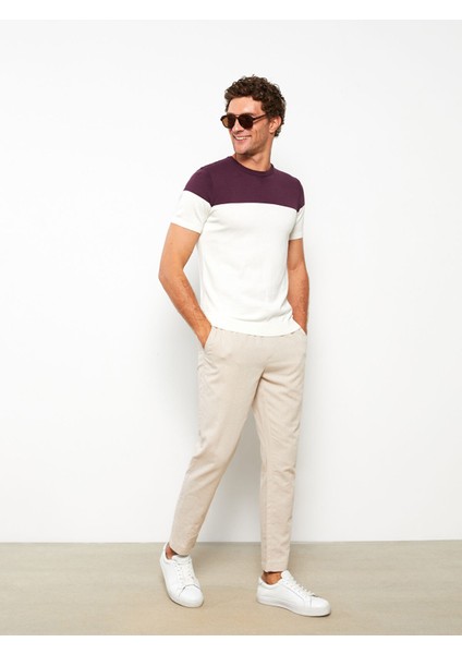 Yeni Sezon Bisiklet Yaka Kısa Kollu Renk Bloklu Erkek Triko Kazak