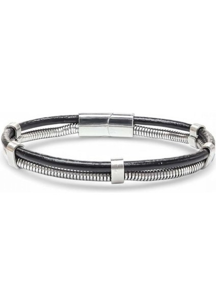 Erkek Spiral Çelik Zincir ve Deri Bileklik fiyatları