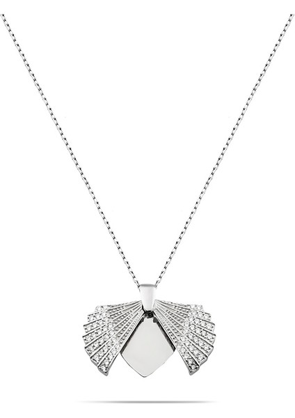 Zirkon Taşlı Istiridye Tasarım Isme Özel Yazılı 925 Ayar Gümüş Kadın Kolye