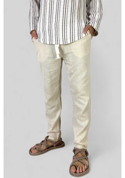 Bej %100 Pamuklu Erkek Keten Pantolon fiyatları