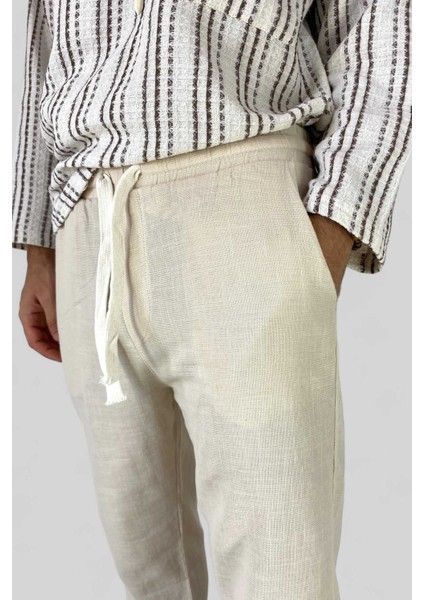 Bej %100 Pamuklu Erkek Keten Pantolon modelleri