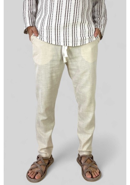 Bej %100 Pamuklu Erkek Keten Pantolon fırsatları