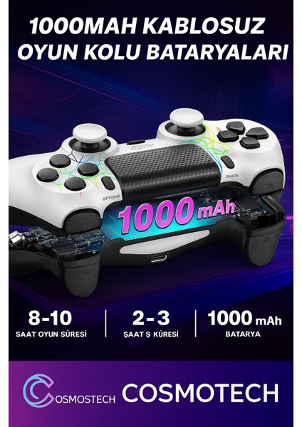 Kablosuz Ps4 Gamepad – Ps4/pc Uyumlu | Bluetooth Joystick, Dokunmatik Rgb Işıklı Panel, Çift Titreşim, 3.5mm Ses Çıkışı – Beyaz Spider Desen