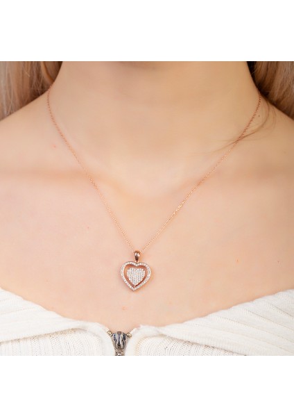 Zirkon Taşlı Kalp Model Rose Renk Isme Özel Yazılı 925 Ayar Gümüş Kadın Kolye modelleri