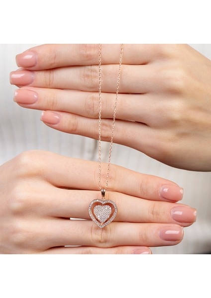 Zirkon Taşlı Kalp Model Rose Renk Isme Özel Yazılı 925 Ayar Gümüş Kadın Kolye fırsatları