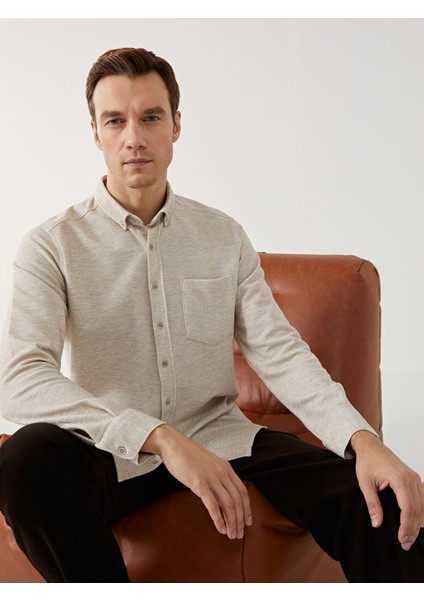 Yeni Sezon Regular Fit Uzun Kollu Armürlü Erkek Gömlek