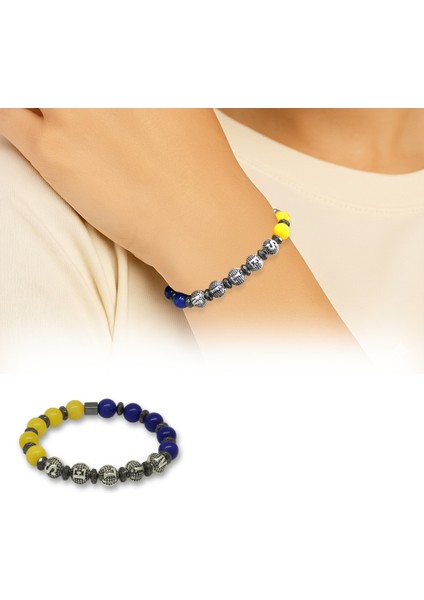 Isme Özel Yazılı Küre Kesim Sarı Lacivert Jade Hematit Doğaltaş Kadın Taraftar Bileklik fiyatları