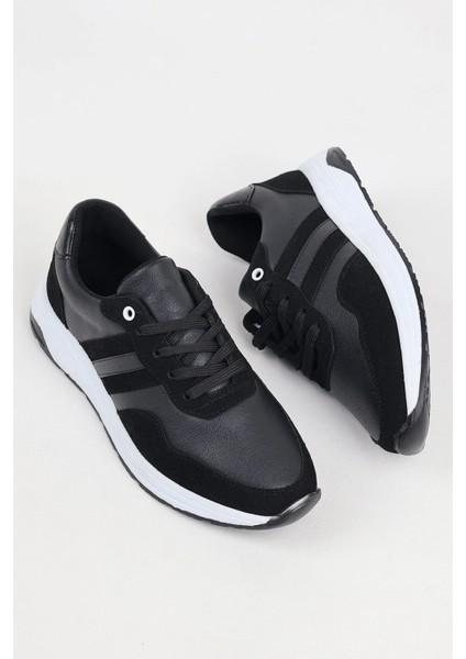 Siyah Erkek Spor Sneaker Ayakkabı Ortopedik Tabanlı D011