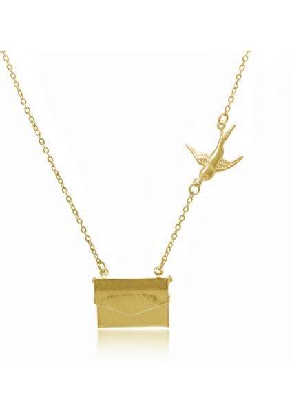 Kadın Çelik Kolye - Posta Güvercini Detaylı - Forse Zincirli - Isme Özel Yazılı - Altın Renk