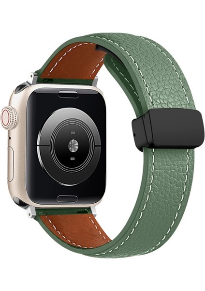 Apple Watch 38MM KR414 Daks Deri Kordon - Koyu Yeşil