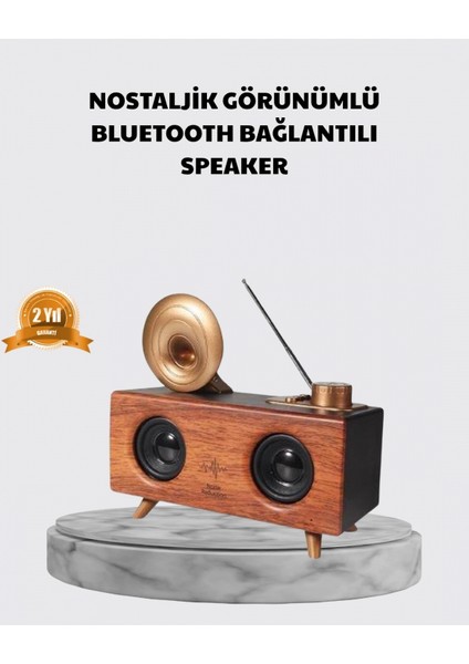 Nostaljik Gramofon Bluetooth Hoparlör – Fm Radyo + USB + Sd Kart Destekli