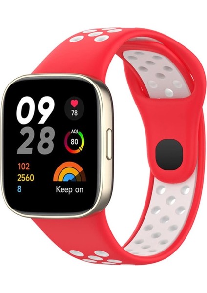 Xiaomi Redmi Watch 3 Spor Delikli Kordon - Kırmızı-Beyaz