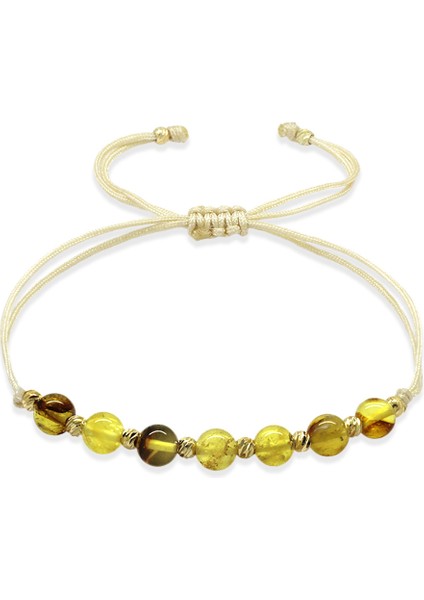 Makrome Örgülü Krem Ipli Dorika Top Süslemeli Sarı Renk Doğal Damla Kehribar Kadın Bileklik fiyatları