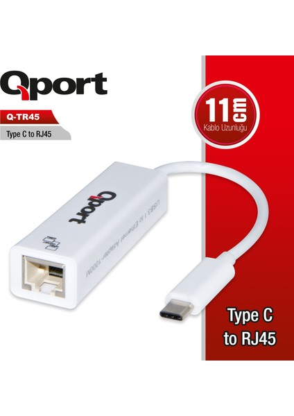Qport Q-TR45 Type-C To RJ45 Gıgabıt Ethernet Çevirici Adaptör