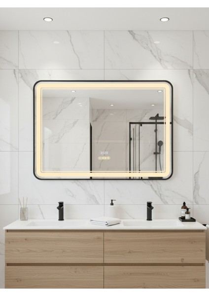 Akıllı Buhar Tutmaz Hareket Sensörlü 3 LED Işıklı Dekoratif Banyo Aynası 80 x 60 cm