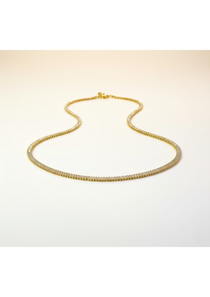 Çelik Taşlı Tennis Kolye Kararmaz Altın Rengi Tamtur Zirkon Abiye Takı fiyatları