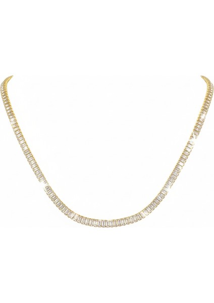 Çelik Taşlı Tennis Kolye Kararmaz Altın Rengi Tamtur Zirkon Abiye Takı modelleri