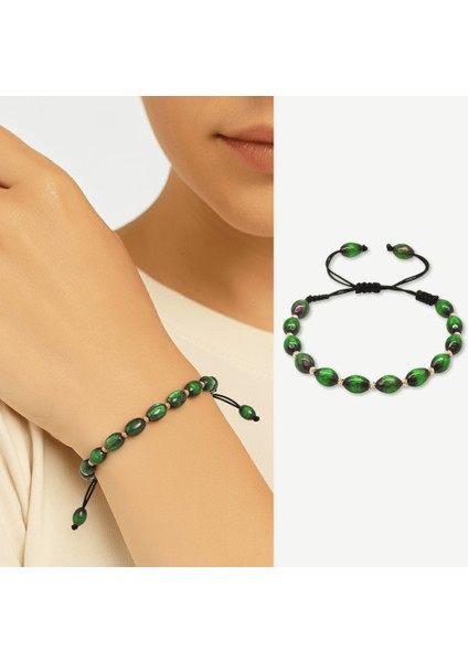 Makrome Örgülü Arpa Kesim Dorika Top Süslemeli His Taşı Doğaltaş Kadın Bileklik modelleri